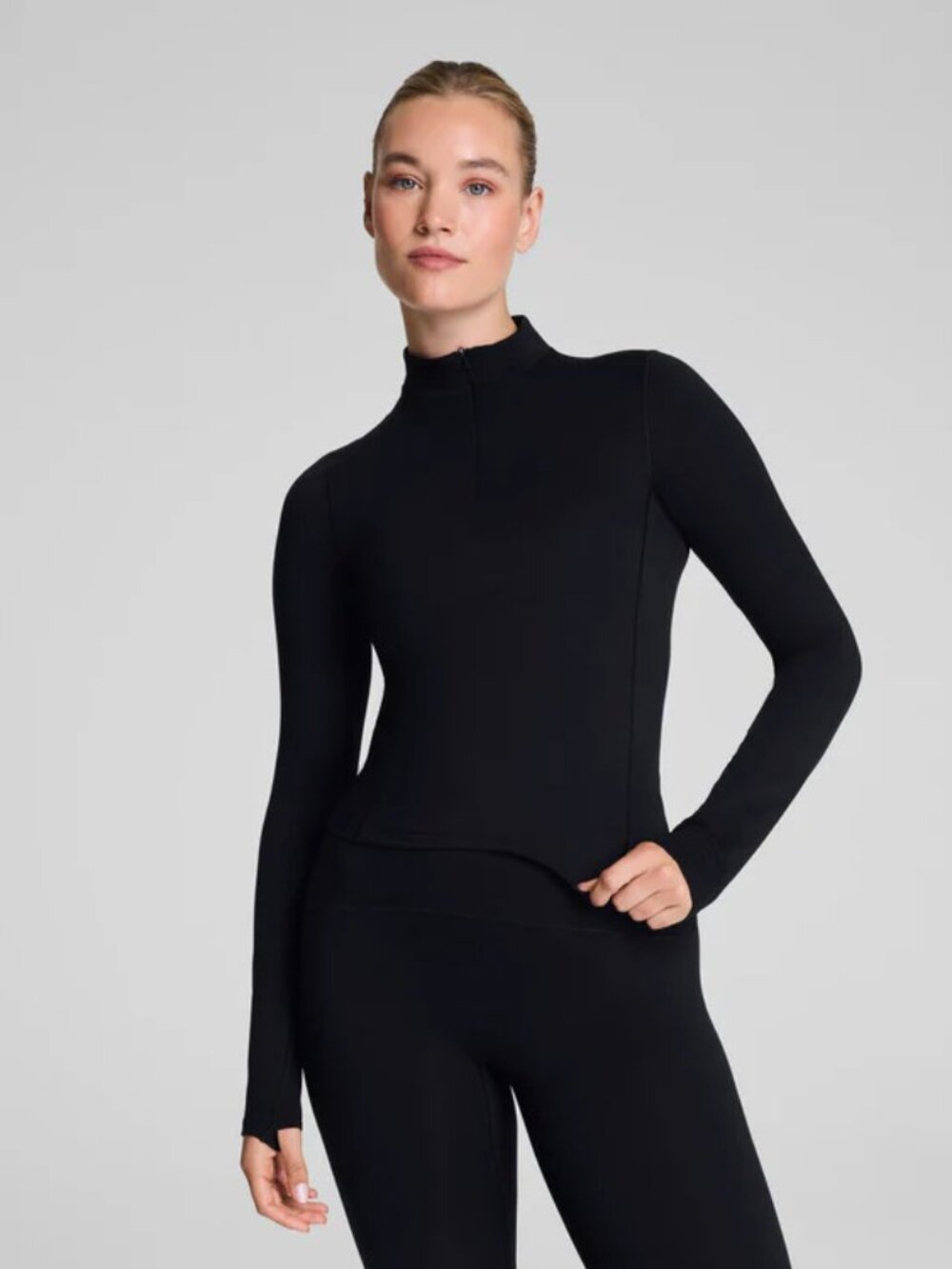 NWT SPANX Get Moving Brushed Contour Half Zip Long Sleeve Very Black M